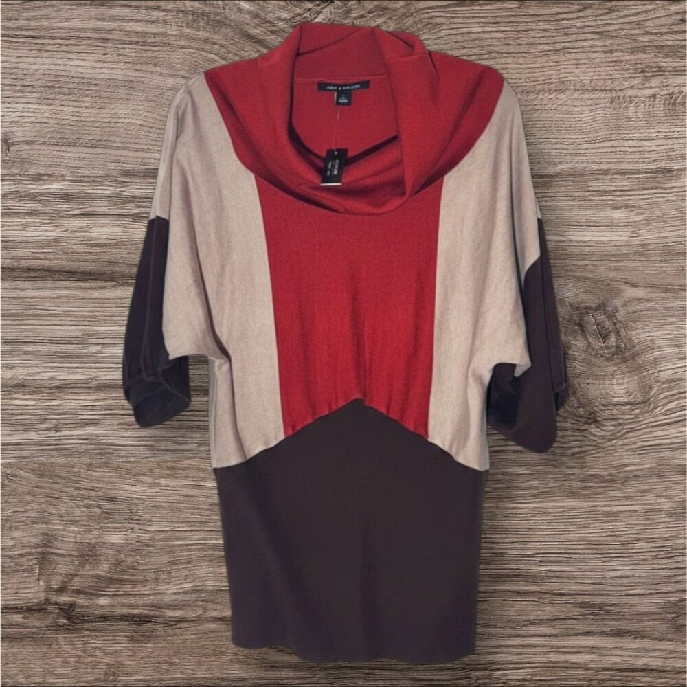 Warm Color Block Chic Cowl Neck Sweater Rustic Charm Fall Colors
